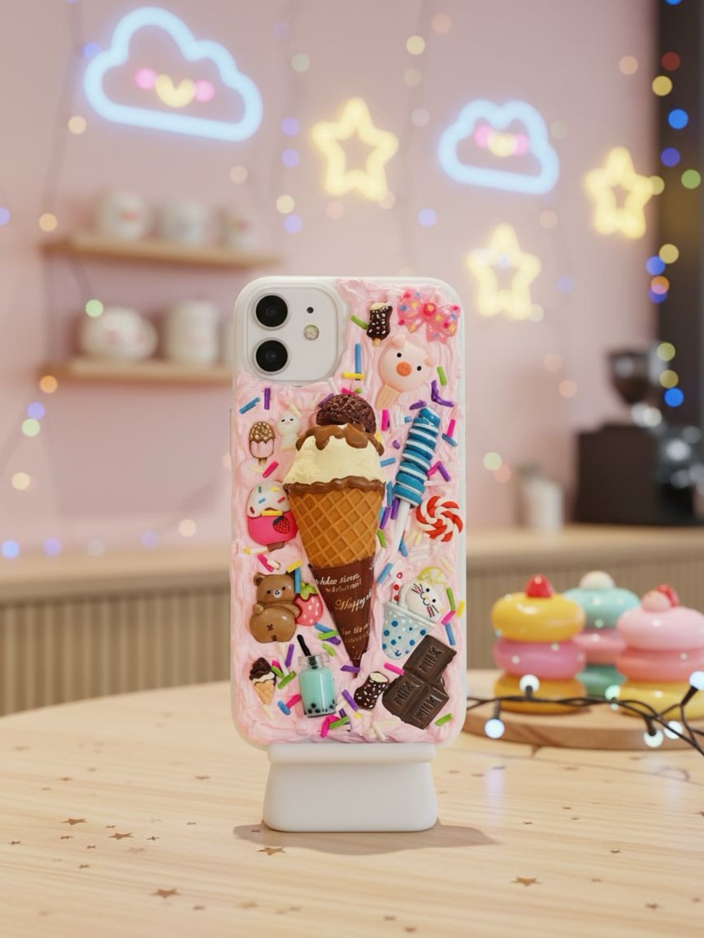 Hand Crafted Pink Ice Cream Cone Kawaii Dessert Phone Case Any phone model